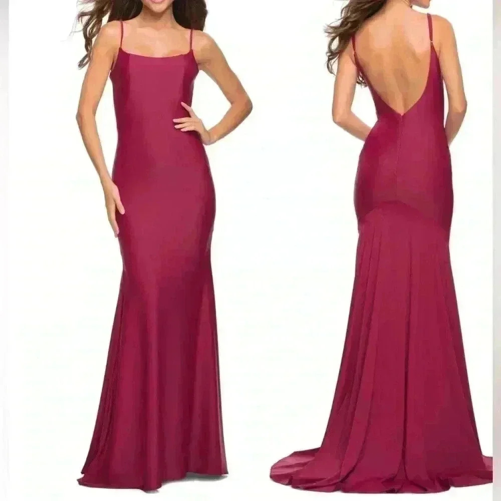 La Femme Gown In Berry With Train And Open Back